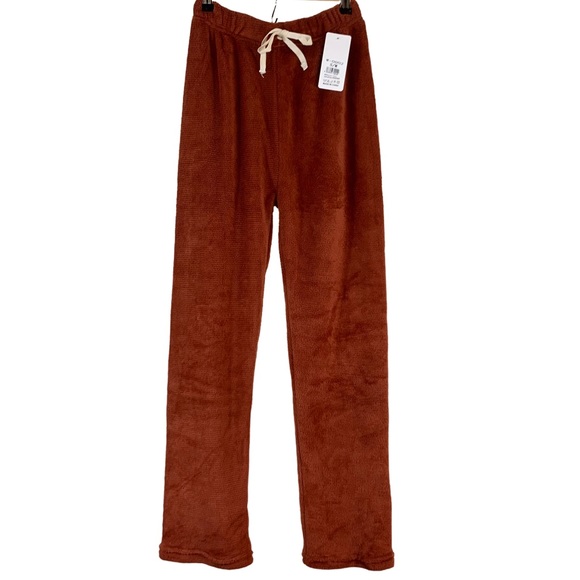 Yuna Fashion Fleece Drawstring Cozy Lounge Pants Size Small Medium Burnt Orange - Picture 1 of 15